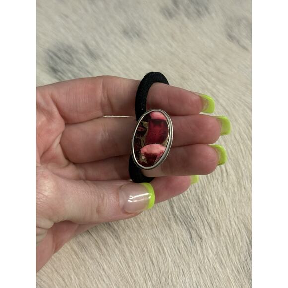 Native American Navajo Handmade Sterling Silver Red Rose Dahlia Oval Hair Tie